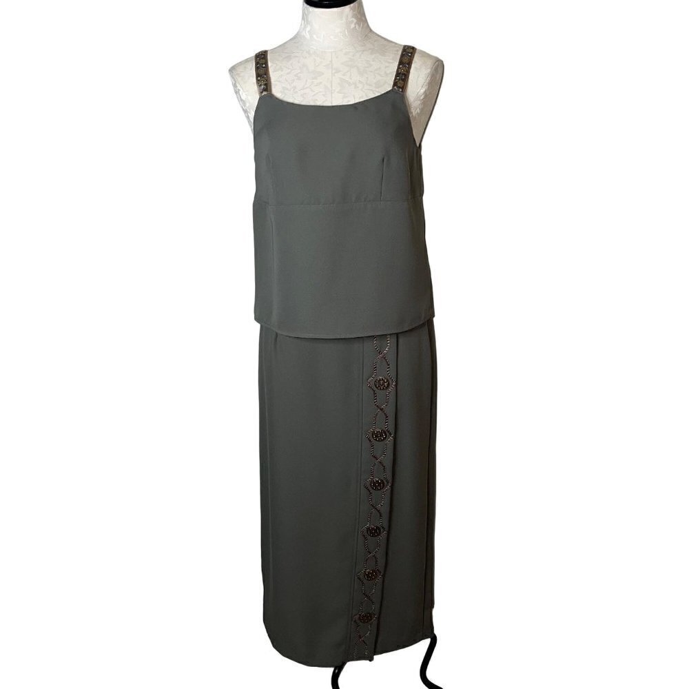 New Frontier Vintage Womens Outfit Two Piece Set Top Skirt Size Medium Green